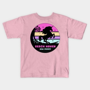 Surfing Unicorn At Beach Haven, New Jersey Kids T-Shirt